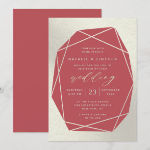 Invitación Coral Rosa y Marfil de Gema Cortada para Boda con