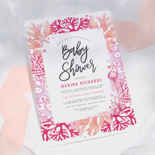 Invitación Coral rosa y medusa Chica Náutico Baby Shower