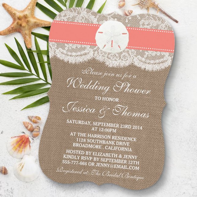 Invitación Coral Sand Dollar Beach Wedding Shower (Subido por el creador)