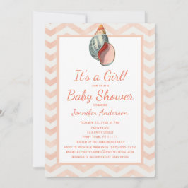 Invitación Coral Seashell Baby Shower Chica Boy