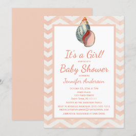 Invitación Coral Seashell Baby Shower Chica Boy