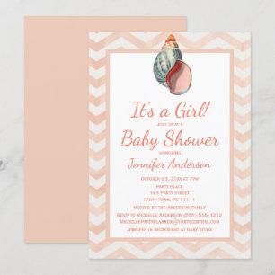 Invitación Coral Seashell Baby Shower Chica Boy