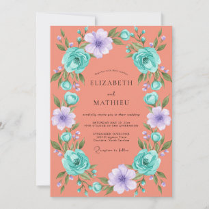 Invitación Coral Serena Guirnalda Floral Boda