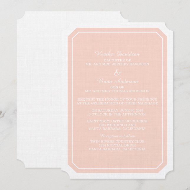 Invitación Coral Simply Elegant Wedding Invite (Anverso / Reverso)