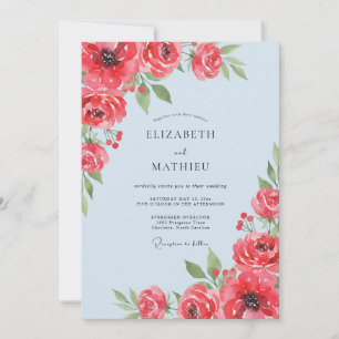 Invitación Coral Sky Ranunculus Boda de Eucalipto Suave
