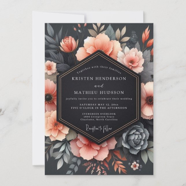 Invitación Coral Somber Floral Wedding (Anverso)