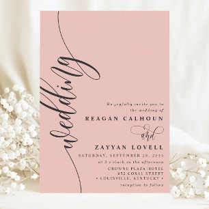 Invitación Coral Suave Escritura Caligráfica Elegante Boda