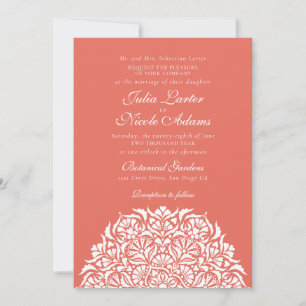 Invitación Coral Suave Melocotón Caprichoso Floral Mandala Bo