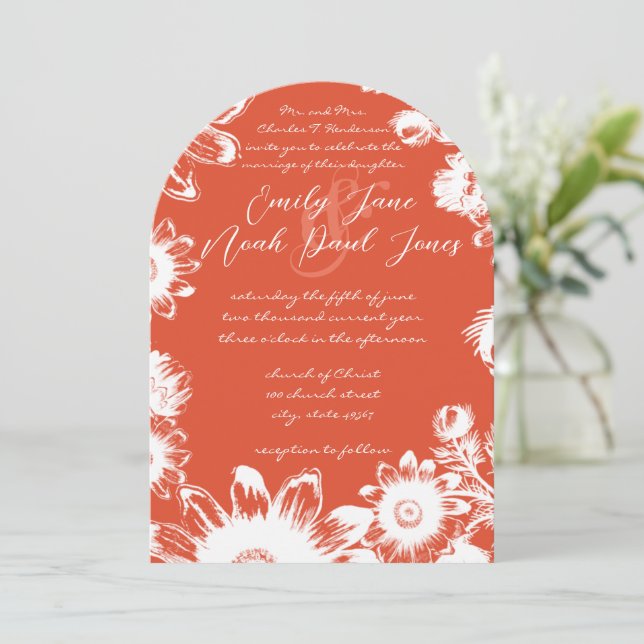 Invitación Coral Terracotta Boda Floral (Anverso de pie)
