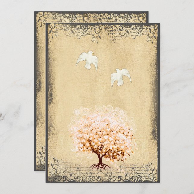 Invitación Coral Tree Dove Ama a los Bodas de pájaro (Anverso / Reverso)