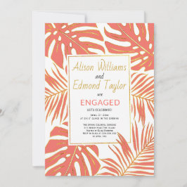 Invitación Coral tropical, fiesta de compromiso de las hojas