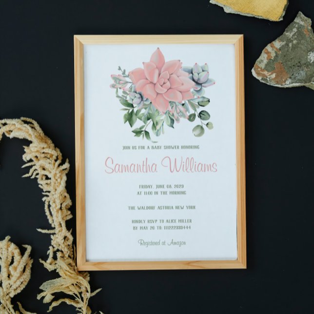 Invitación Coral verde botánico suculento moderno (Subido por el creador)