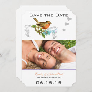 Invitación Coral Vintage Bird Aqua & Lilac Save the Date