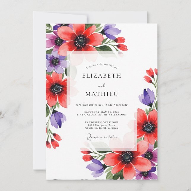 Invitación Coral Violet Artistic Bloom Wedding (Anverso)