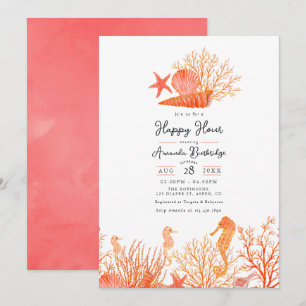 Invitación Coral vivo acuarela bajo el mar Happy Hour