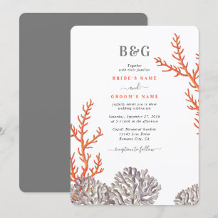 Invitación Coral Watercolor Beach Boda moderno