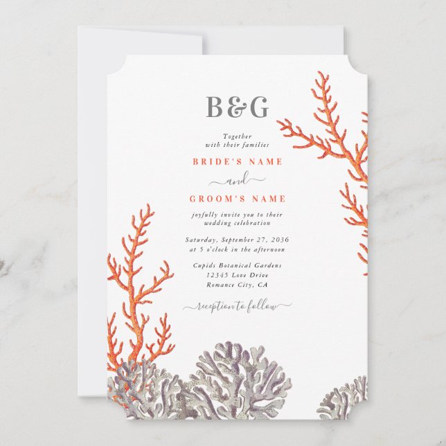 Invitación Coral Watercolor Beach Boda moderno (Anverso)