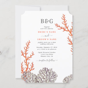 Invitación Coral Watercolor Beach Boda moderno