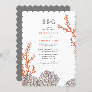 Invitación Coral Watercolor Beach Boda moderno