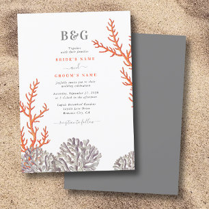 Invitación Coral Watercolor Beach Boda moderno