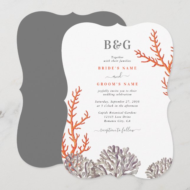 Invitación Coral Watercolor Beach Boda moderno (Anverso / Reverso)