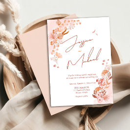 Invitación Coral Watercolor Boho Elegante Boda de guiones