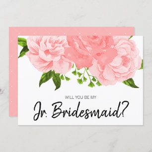 Invitación Coral Watercolor Floral Be My Jr. Bridesmaid Card