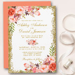 Invitación Coral Watercolor Floral Boda Purpurina de oro<br><div class="desc">Watercolor Floral Coral Dorado Purpurina Boda Tarjeta de invitación - Coral Atrás</div>