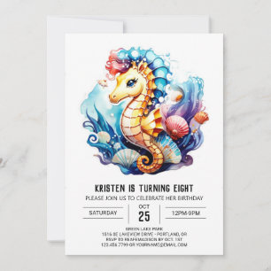 Invitación Coral Whispers Seahorse Fantasy Cumpleaños