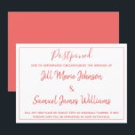 Invitación Coral y blanco Boda encantadores pospuestos<br><div class="desc">Si su boda se ha pospuesto desafortunadamente,  no desesperes,  Bodas de Rhoadie te ha cubierto. La parte delantera presenta una temática elegante de coral y blanco. Las plantillas hacen de la personalización una brisa. ¡Elige la tuya!</div>