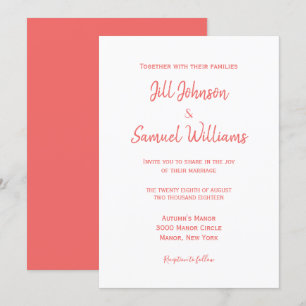 Invitación Coral y blanco sencillo y elegante
