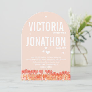 Invitación Coral y corazón moderno de praderaBoda de tipograf