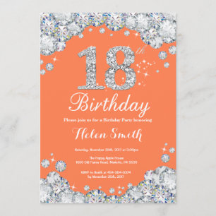 Invitación Coral y diamante plateado de 18 años