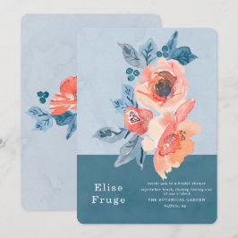 Invitación Coral y Duste Blue Floral Boho Bridal Shower