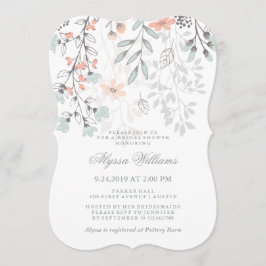 Invitación Coral y gris de la ducha de la novia rústica botán