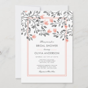 Invitación Coral y gris floral acuática ducha de novias