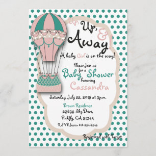 Invitación Coral y menta Balón de aire caliente Bebé ducha