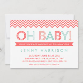 Invitación Coral y Mint Modern Chevron Baby Shower