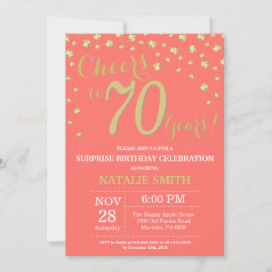 Invitación Coral y oro sorprenden 70 años de diamantes