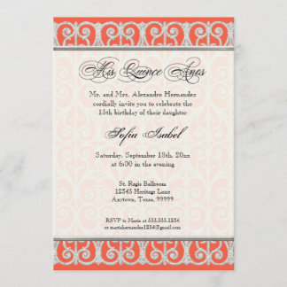 Invitación Coral y plata, diamantes y cordón, membrillo Anos