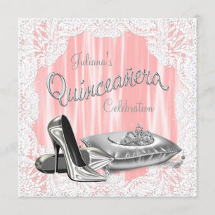 Invitación Coral y Quinceanera gris