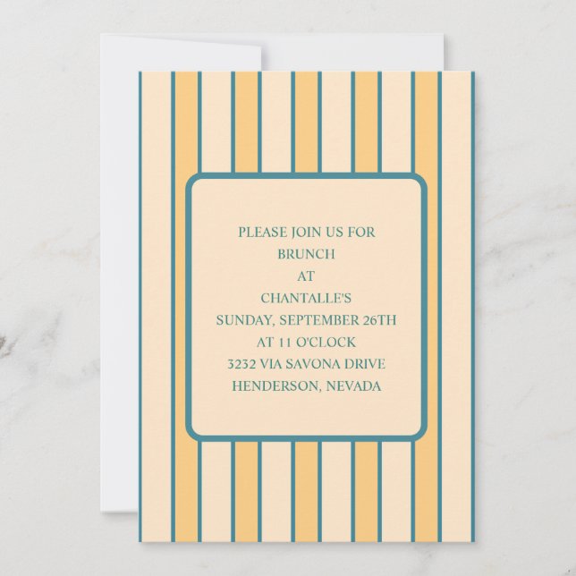 Invitación Coral y Raya Verde Retro Moderno (Anverso)