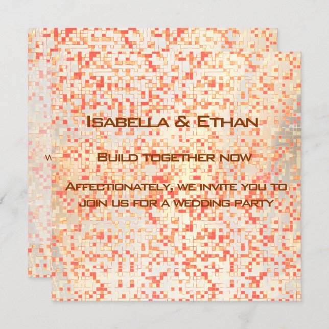 Invitación Corales borrosos y pequeños cuadrados o azulejos a (Anverso / Reverso)