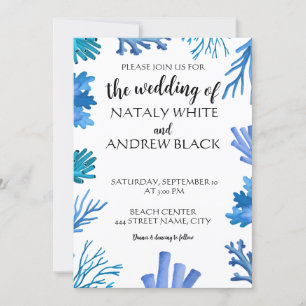 Invitación Corales marinos azules al acuarela