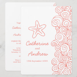 Invitación coralina del boda de playa del remolino