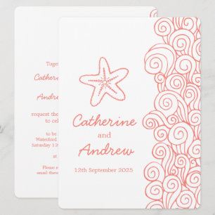 Invitación coralina del boda de playa del remolino