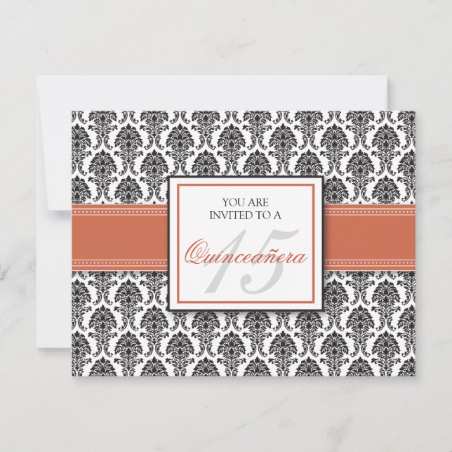 Invitación coralina INGLESA de Quinceanera del (Anverso)