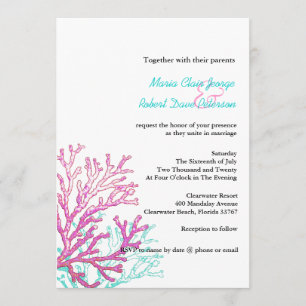 Invitación coralina moderna de la boda del destino