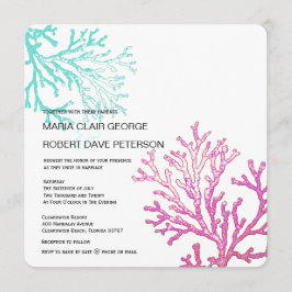 Invitación coralina moderna de la boda del destino