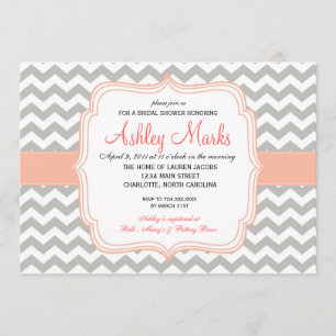 Invitación coralina y gris de Chevron